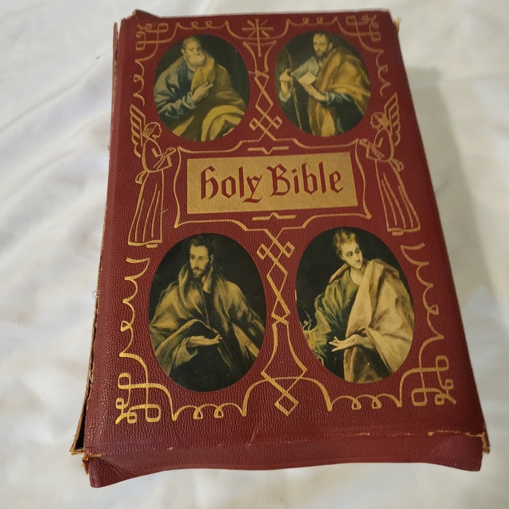 Holy Bible ~ Holy Angles Edition ~ 1955 ~ The Catholic Press ROUGH SHAPE